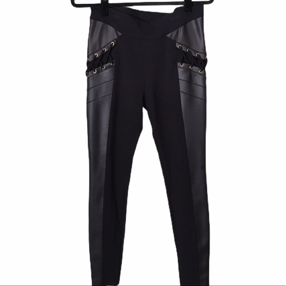 Bisou Bisou Faux Leather Legging w/Lace Up Side